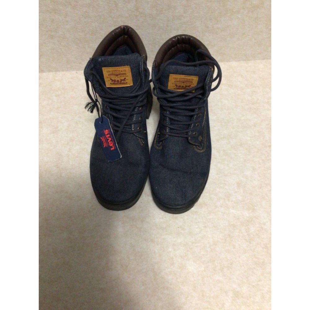 Levis Mens Denim Work Boots Dark Wash Blue Lace Up High Top 518387-72U Size 9.5